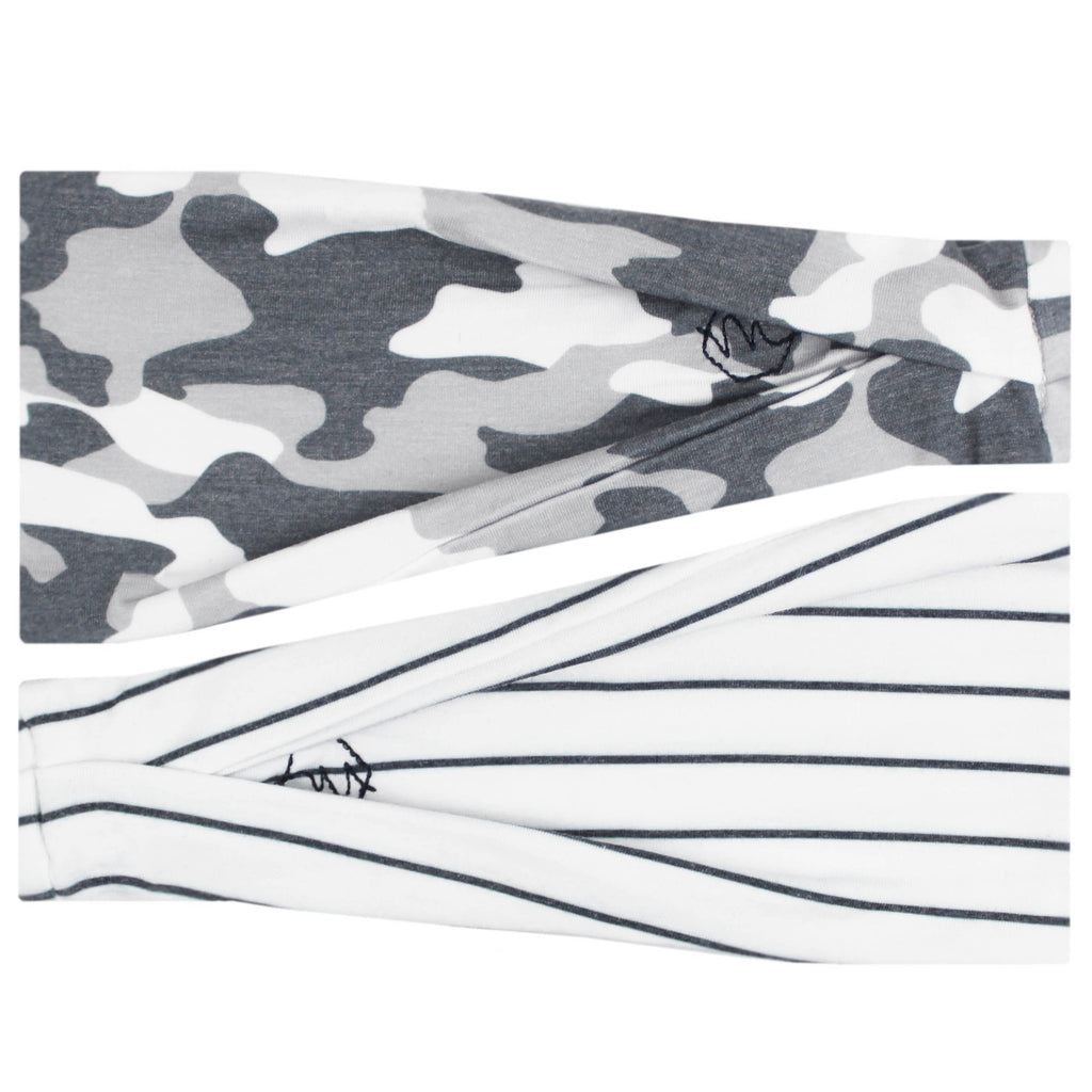 ARCTIC - 4'' Headband-2 Pack Headbands Black and White Camo and Stripes-Maven Thread