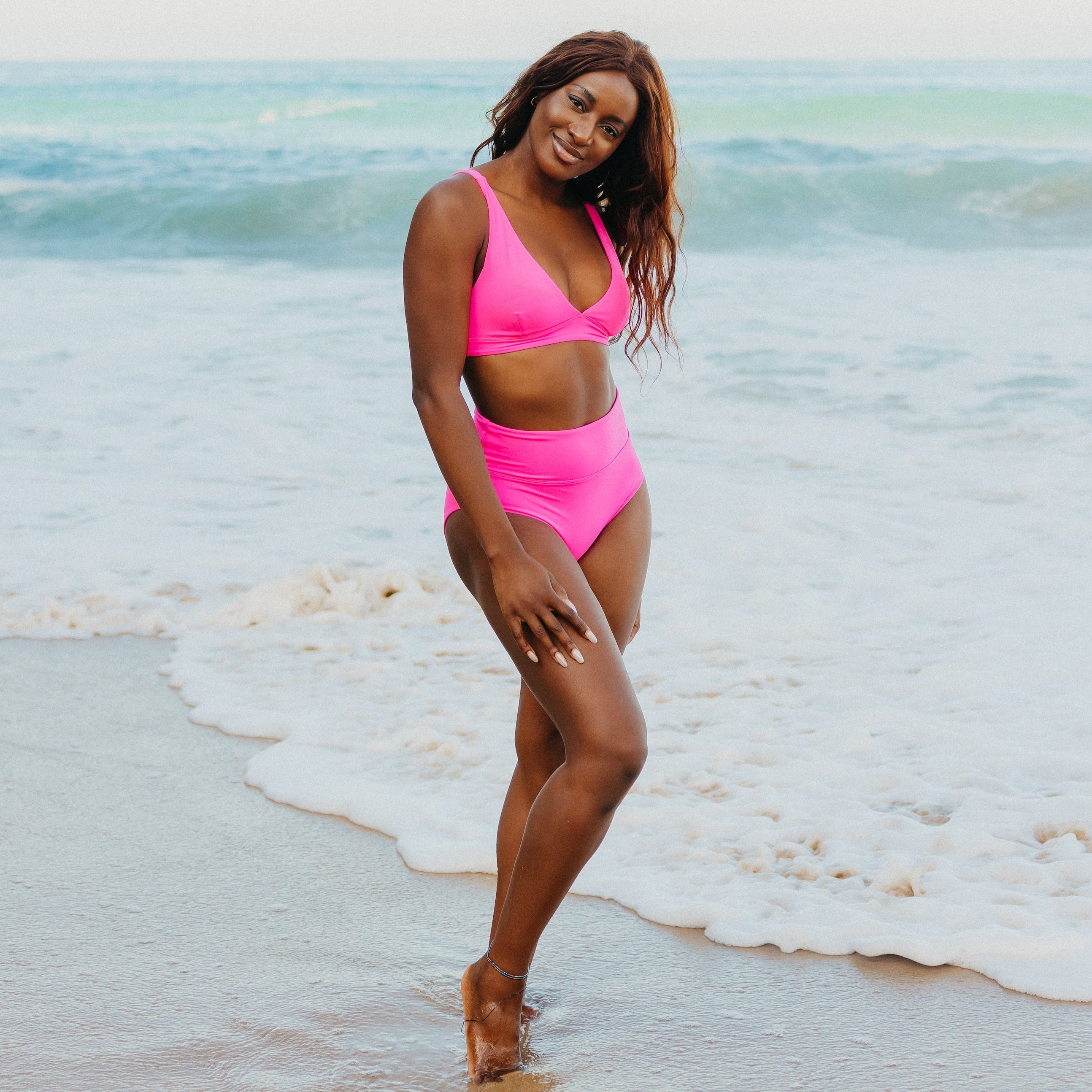 Plunge Bikini Top Hot Pink - Main Image