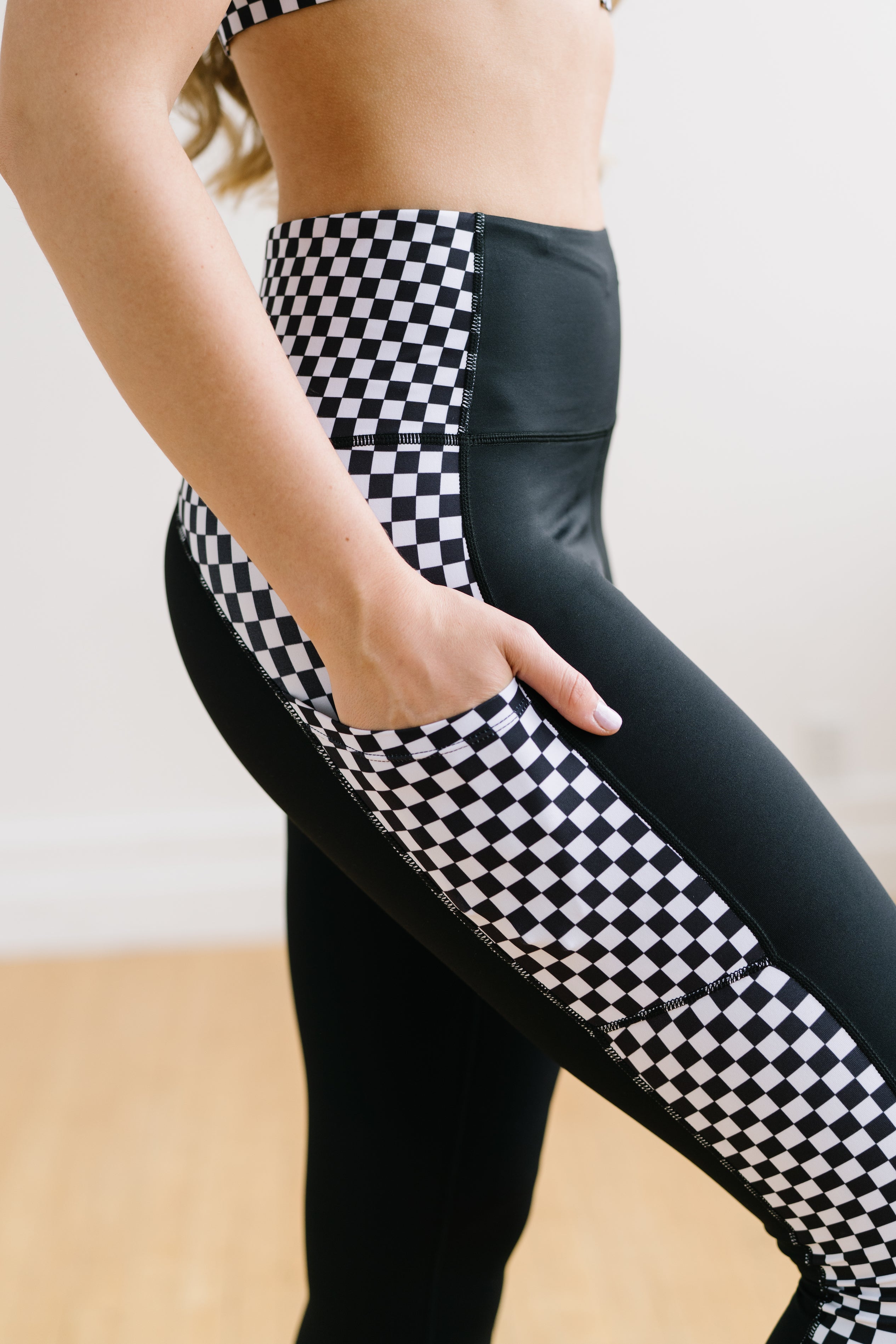 Houndstooth Leggings with Side Stripe Detail