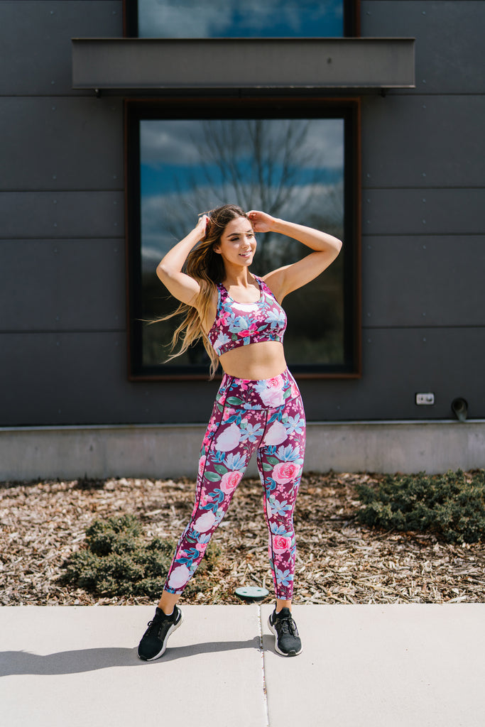 Inspire Exercise Pants - Maroon Floral | MT SPORT-Exercise Pant-Maven Thread