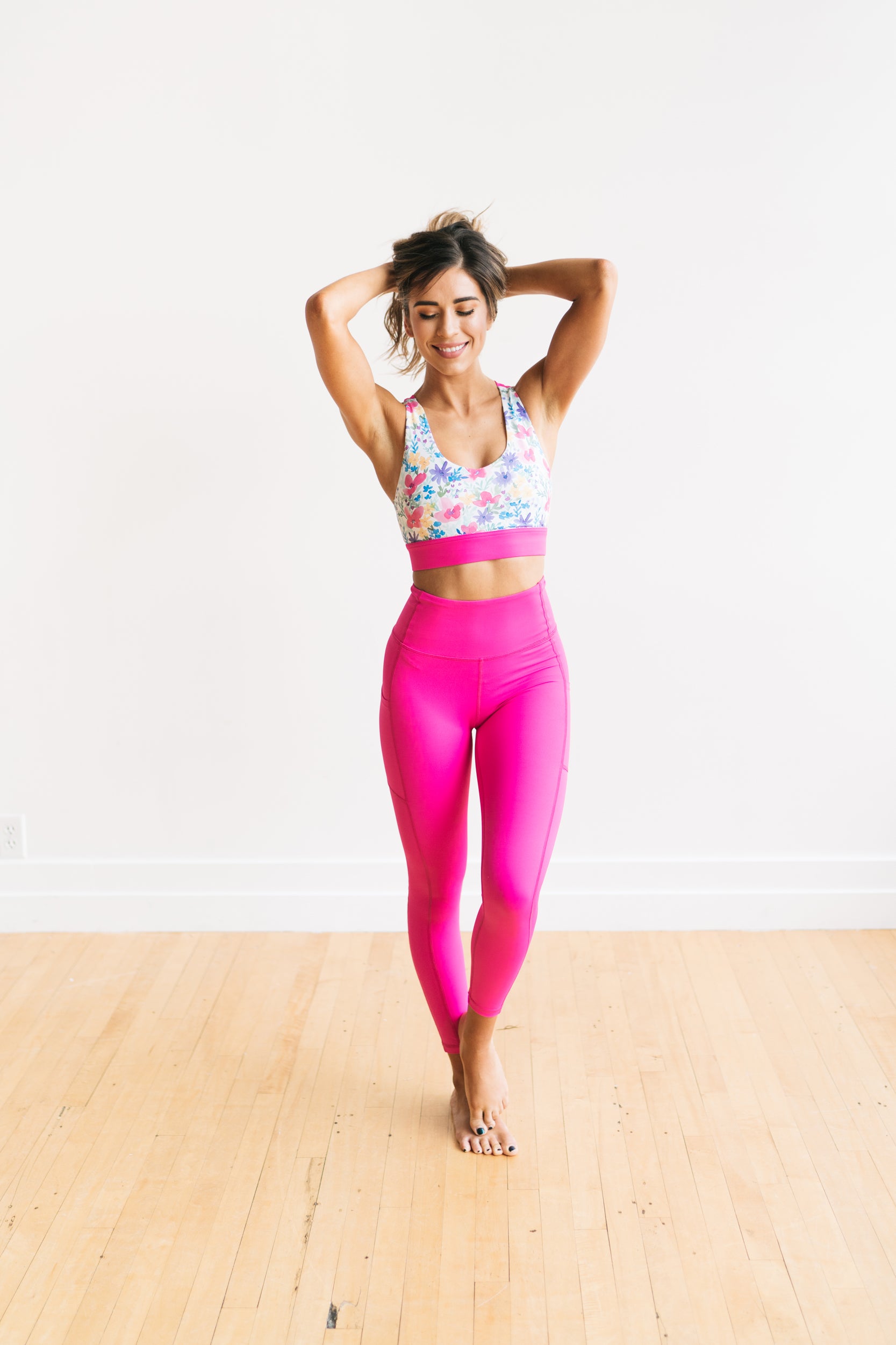 Criss-Cross Sports Bra in color Peach by Chandra Yoga & Active