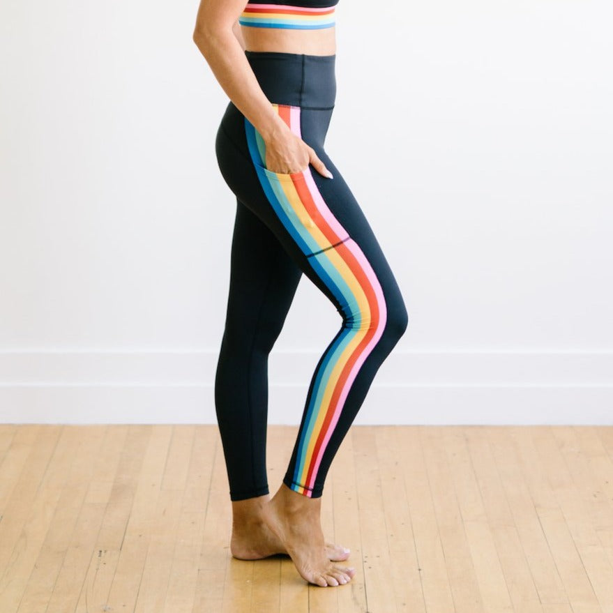 Rainbow Striped Full Length Yoga Pant Leggings (Medium) at