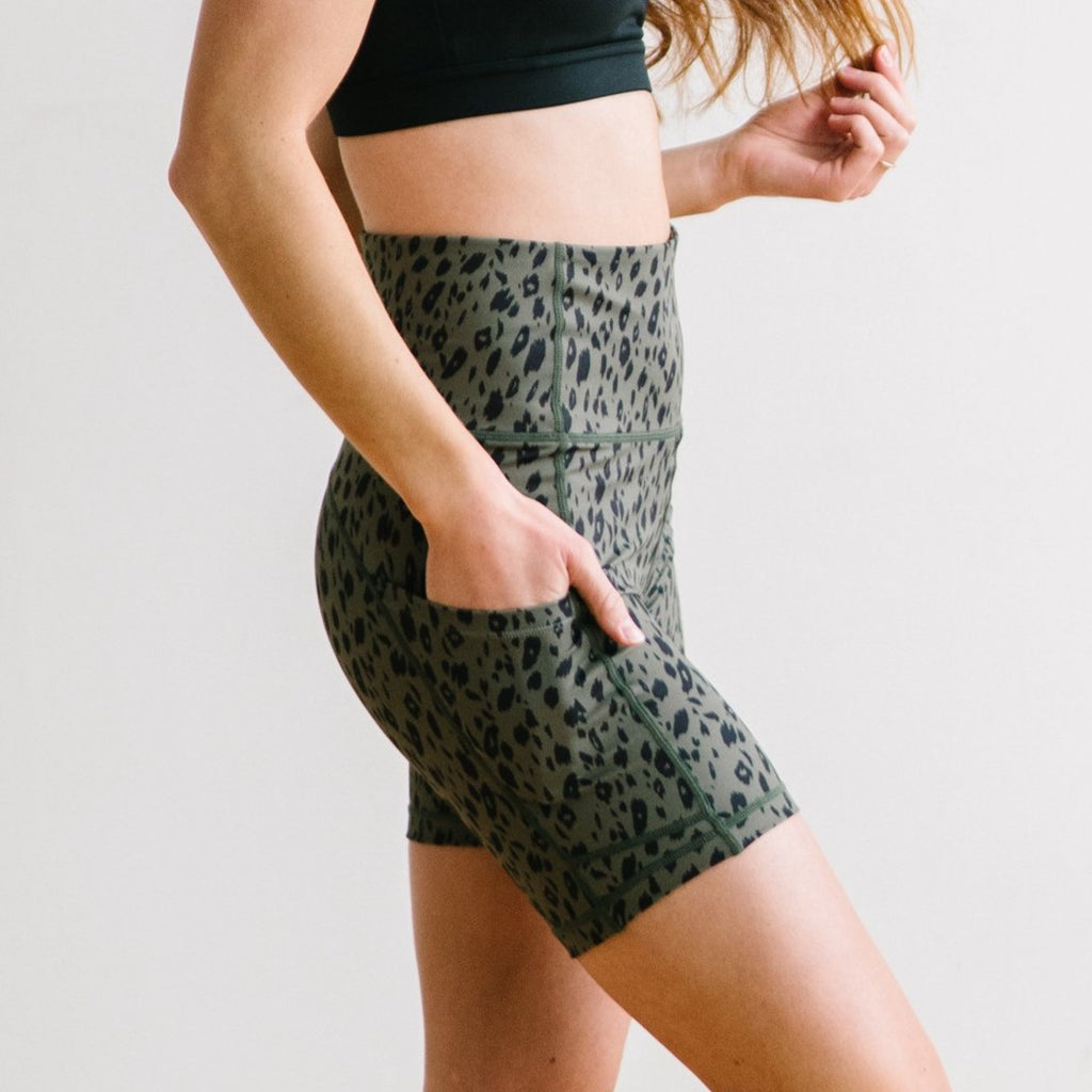 Biker Shorts - 6''- Green Leopard | MT SPORT-Shorts-Maven Thread