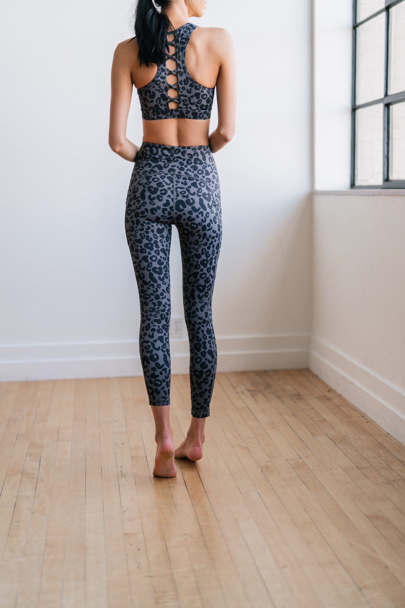 Grey Leopard Leggings with Pockets That Don't Roll Down