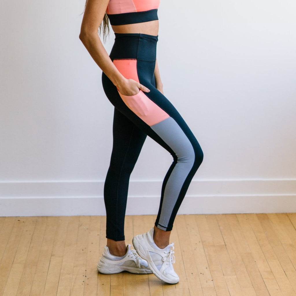 Inspire Exercise Pants - Coral Colorblock | MT SPORT-Exercise Pant-Maven Thread